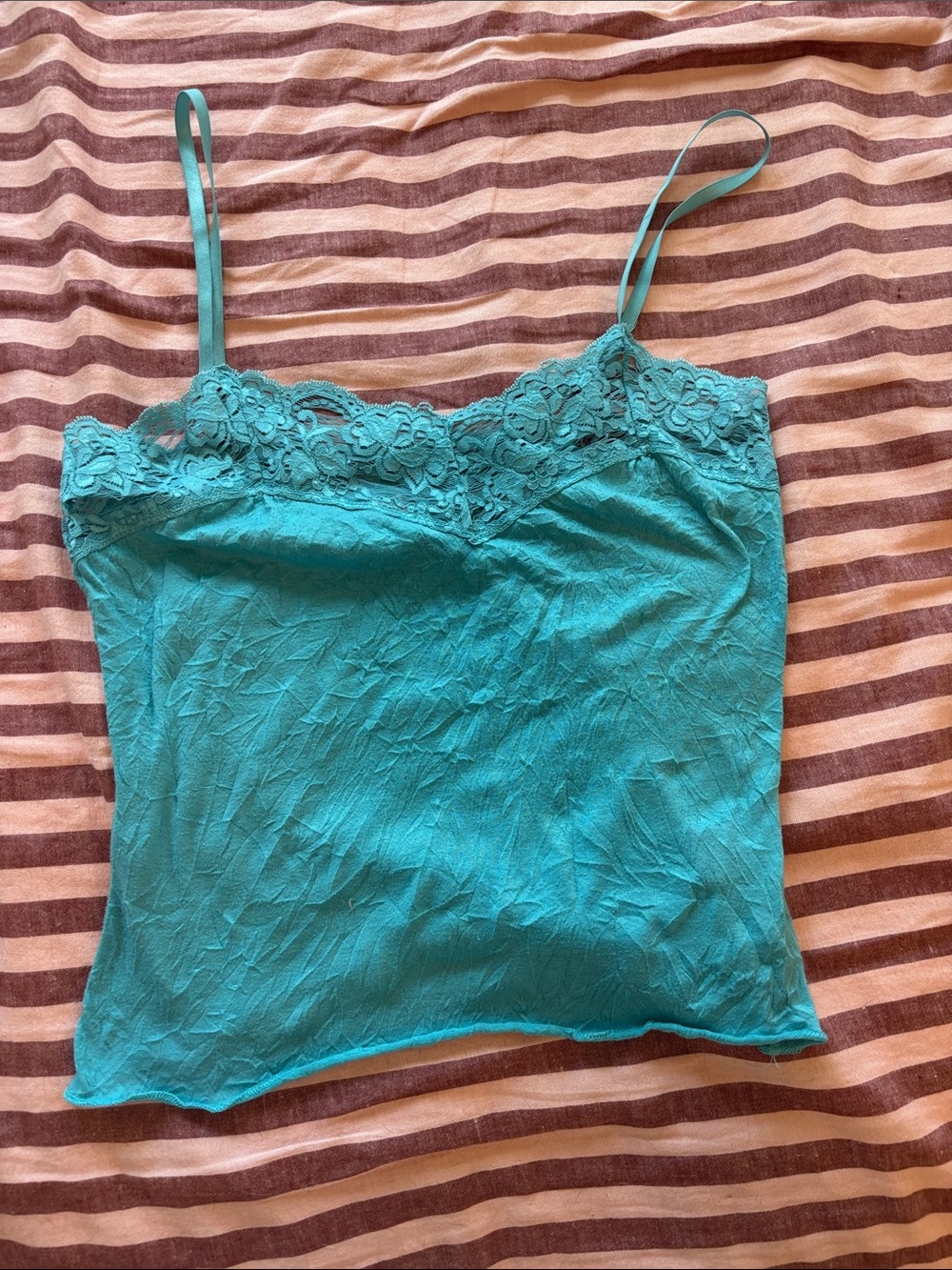 VINTAGE Y2K Turquoise Lace-Trim Cami Tank Top